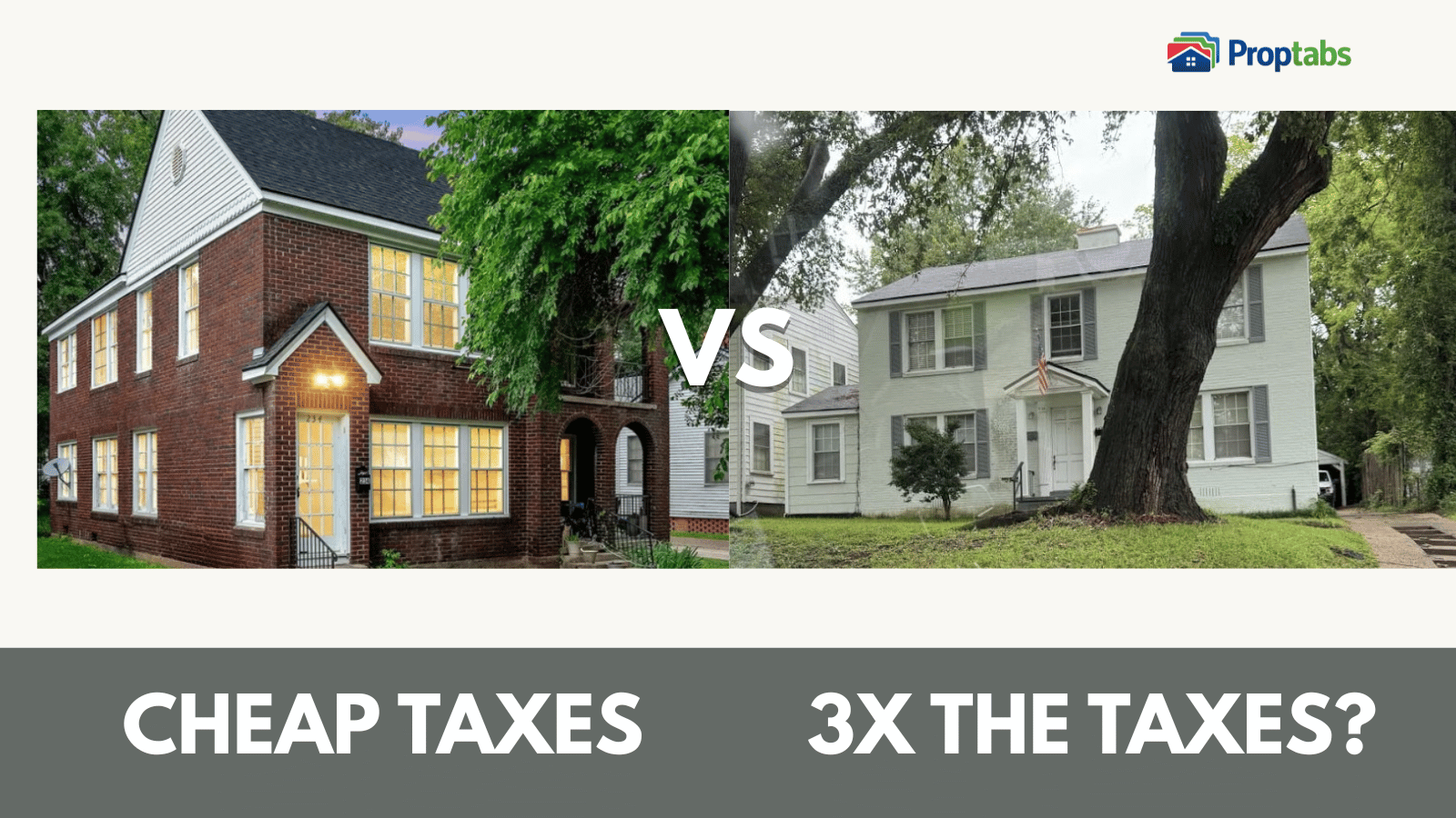 Two similar rental properties side by side showing very different property tax assessments, illustrating how uneven valuations can affect returns