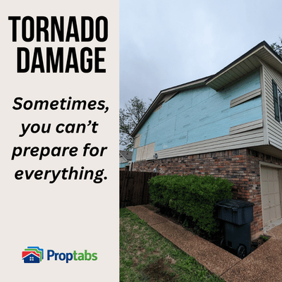 Tornado damage to a rental property with siding completely torn off, showing the unpredictable nature of capital expenditures